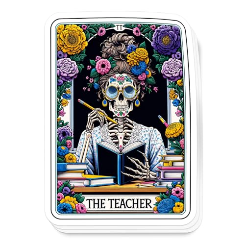Three Teacher Skeleton Vinyl Stickers for Water Bottles and Journals