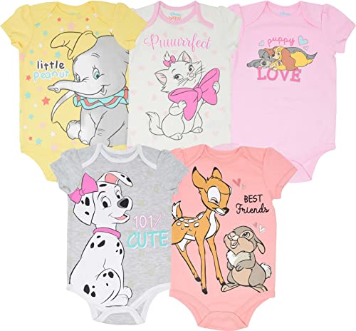 Classics 101 Dalmatians Bambi Dumbo Aristocats Baby Girls 5 Pack Bodysuit 3-6 Months