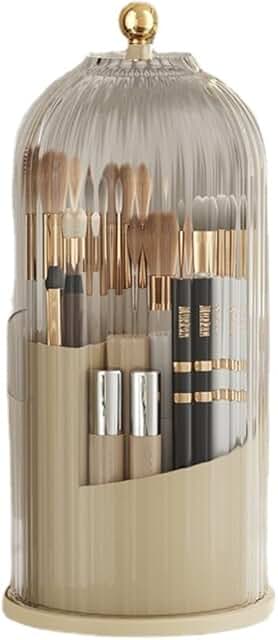 Rotating Makeup Brush Holder with Clear Lid