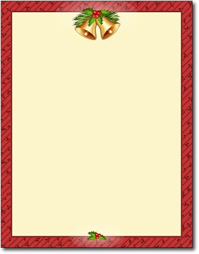 Holiday Paper with Red Border and Gold Bells, 80 Sheets