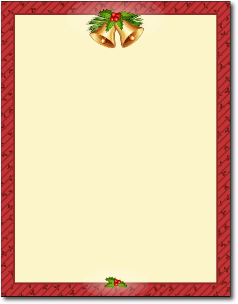 Holiday Paper with Red Border and Gold Bells, 80 Sheets