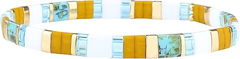 White and yellow Tila bead stretch bracelet for women