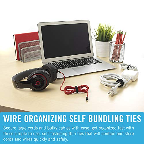 ONE-WRAP Cable Ties, 100Pk, 8 x 1/2" Black Cord Organization Straps, Thin Pre-Cut Design, Wire Management for Organizing Home, Office and Data Centers