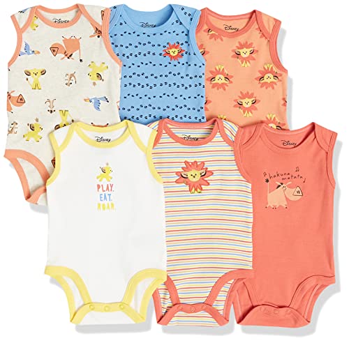 Disney | Marvel | Star Wars Uni  Babies' Sleeveless Bodysuits, Pack of 6, Lion King Play Eat Roar, 12 Months