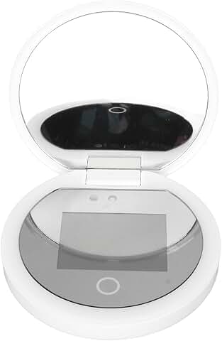 Round 3.5-inch lighted travel makeup mirror with 2X magnification