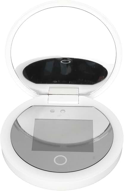 Round 3.5-inch lighted travel makeup mirror with 2X magnification