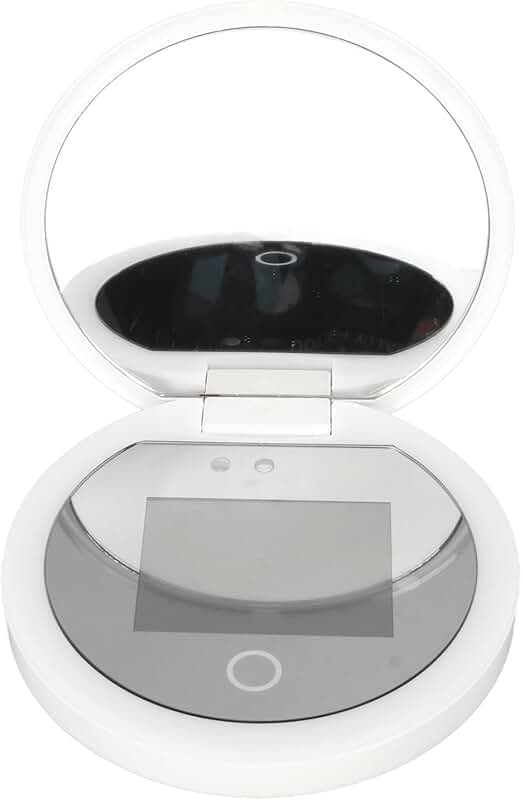 Round 3.5-inch lighted travel makeup mirror with 2X magnification