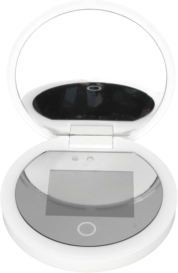 Round 3.5-inch lighted travel makeup mirror with 2X magnification