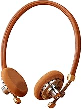 Vintage brown wired earphones with mountain design