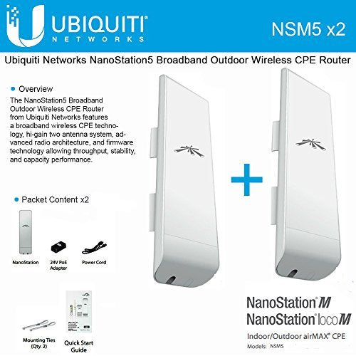 NSM5 Bundle of 2 NanoStation M5 5GHz Outdoor airMAX CPE 150+Mbps 15+km