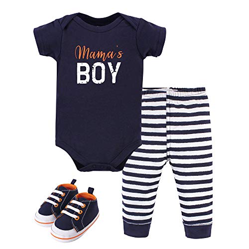 Unisex Baby Cotton Bodysuit, Pant and Shoe Set, Mamas Boy, 0-3 Months