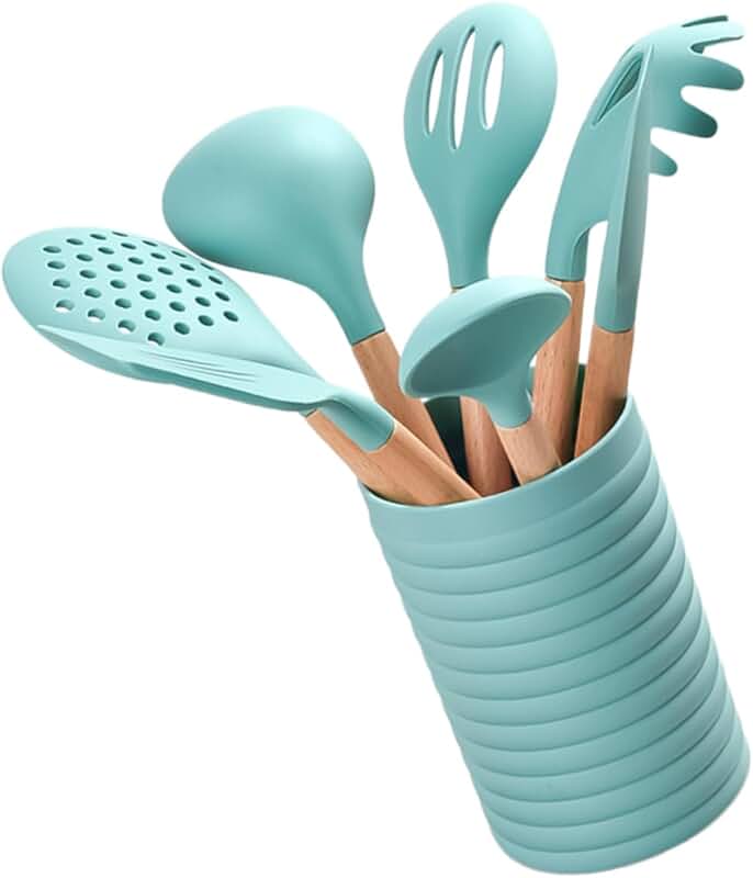 5-Piece Silicone Kitchen Utensil Set with Wooden Handles