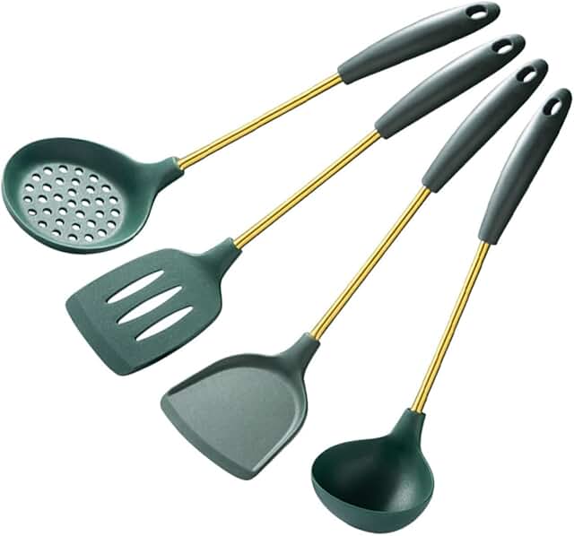 Silicone Cooking Utensil Set with Stainless Steel Handles