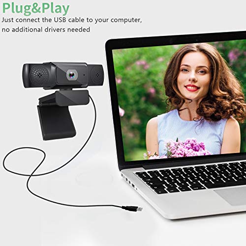 Auto Focus Web Camera with Dual Microphone Computer, HD 1080 Computer Web Camera with Tripod Driver Free Plug and Play Wide Range Compatibility, Camera Compatible with Computer