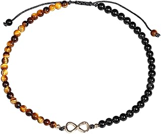 Adjustable Tiger Eye and Black Obsidian Beaded Anklet for Women