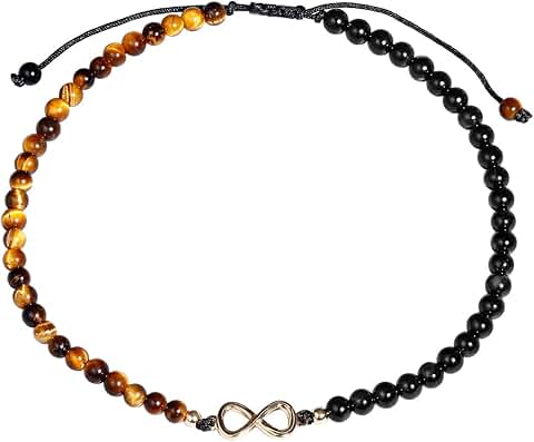 Adjustable Tiger Eye and Black Obsidian Beaded Anklet for Women