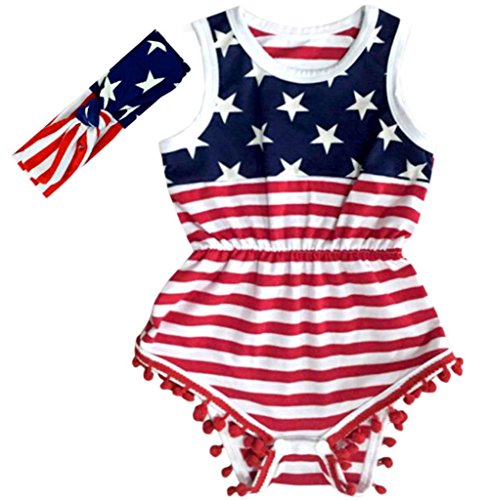 USA Flag Pattern Baby Girl's Romper Beach Wear(Small,Flag)