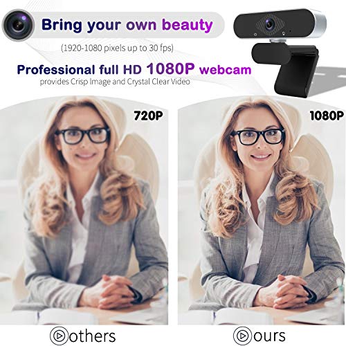 1080p HD Webcam with Microphone, Widescreen USB Web Cameras for Computers, 360 Degree Rotation Desktop Web Cam with Privacy Shutter and Tripod Stand for PC Recording, Calling, Conferencing, Gaming