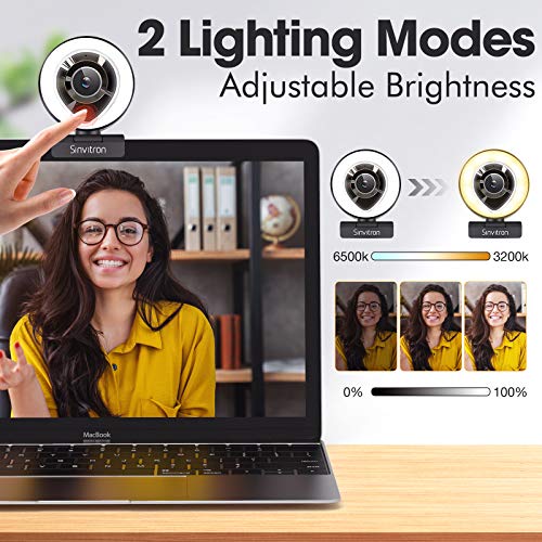 Webcam with Microphone, HD Webcam with Light, 3 Level Adjustable Brightness, 1080P HD Plug and Play USB Webcam with Microphone and Tripod for Desktop, MAC, Zoom, Skype, YouTube