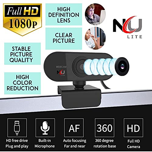 NU LITE Super HD1080 Plug & Play Super Quality Small Webcam Auto Focus Built in Mic Image Stabilization