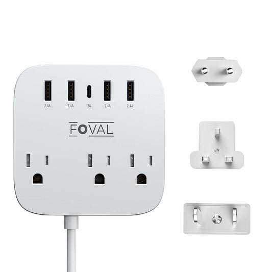 European travel plug adapter with USB-C and four USB ports