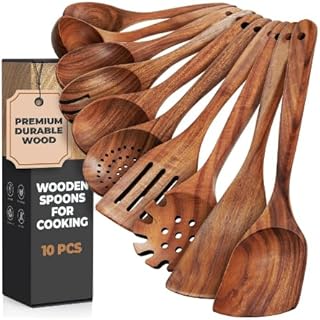 10-Piece Wooden Cooking Utensil Set for Nonstick Pans