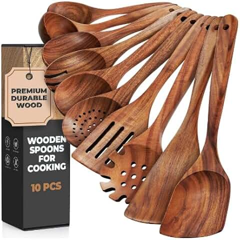 10-Piece Wooden Cooking Utensil Set for Nonstick Pans