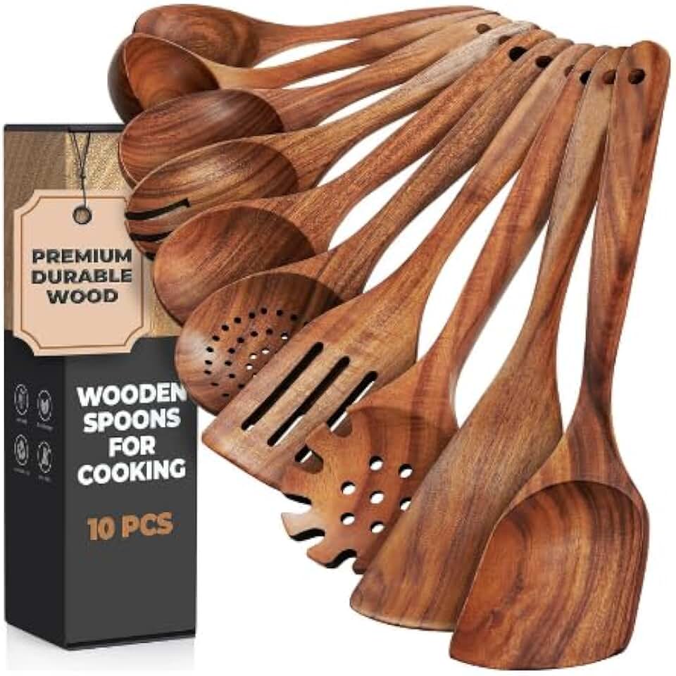 10-Piece Wooden Cooking Utensil Set for Nonstick Pans