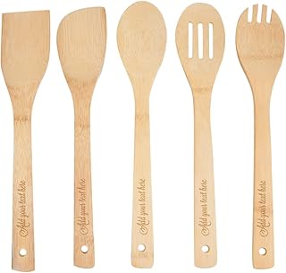 Custom Engraved Bamboo Cooking Spoon Set, 5 Pieces