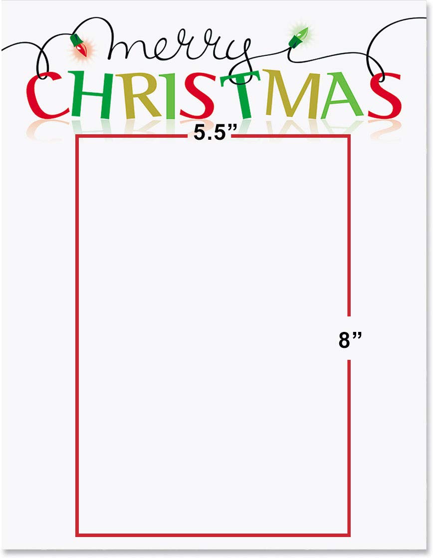 White holiday border paper with colorful lights, 8.5 x 11, 100 sheets