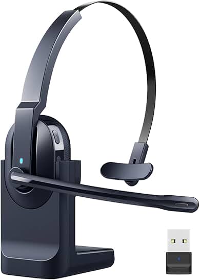 Wireless Bluetooth Headset with Microphone and Noise Cancellation