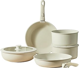Cream White Ceramic Cookware Set with Detachable Handles