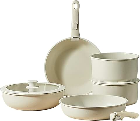 Cream White Ceramic Cookware Set with Detachable Handles