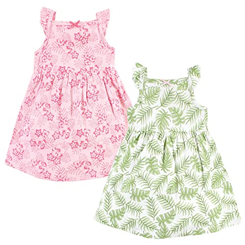 Girls Cotton Dresses, Palm Leaf, 3-6 Months