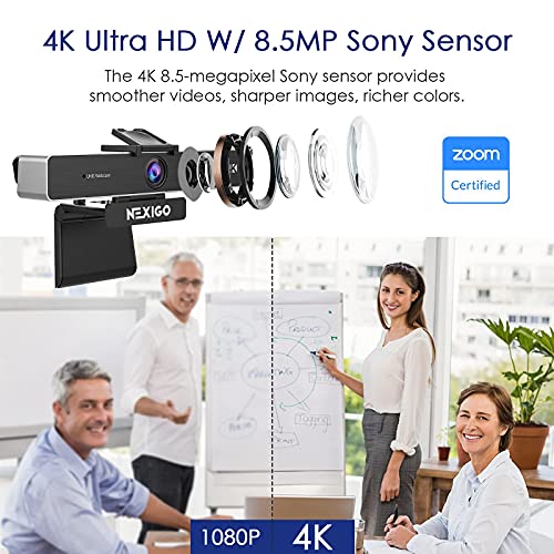 Zoom N950P Pro 4K Zoomable Webcam with Remote and Software Control, Sony Starvis Sensor, 5X Digital Zoom, Web Camera with Dual Stereo Mics, for Zoom Skype Teams Twitch (Renewed)