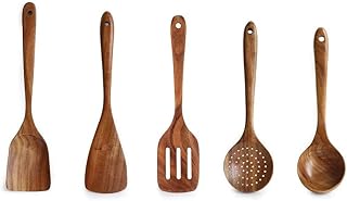 Wooden Kitchen Utensil Set with Spatulas, Spoon, Ladle