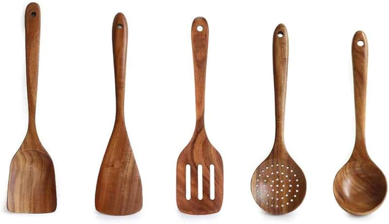 Wooden Kitchen Utensil Set with Spatulas, Spoon, Ladle