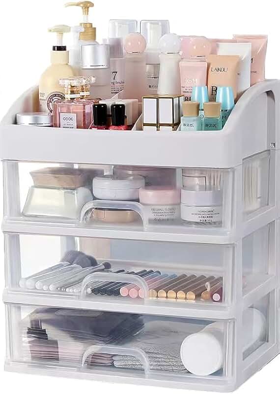 Large 3-Drawer Plastic Makeup Organizer for Vanity