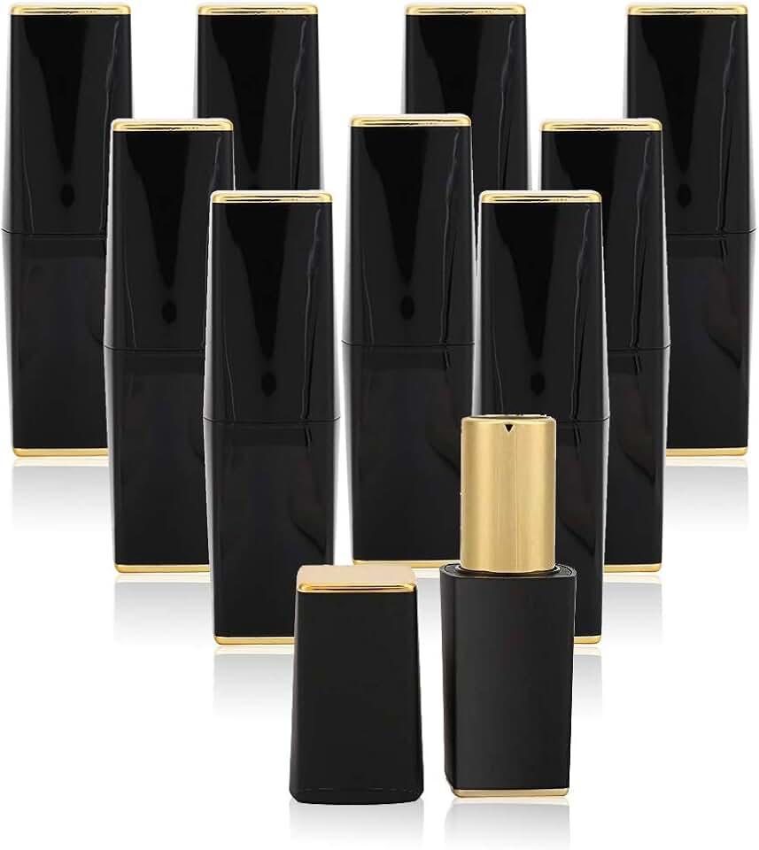Set of 10 black matte lip balm and lipstick tubes with lids