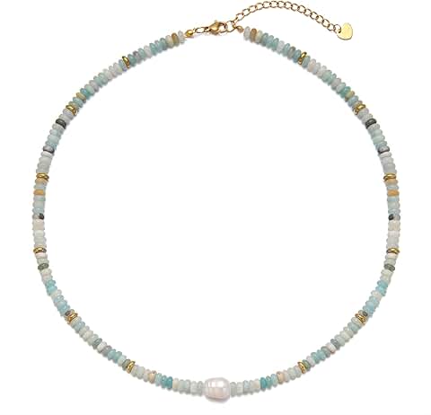 Colorful gemstone and pearl beaded necklace for women