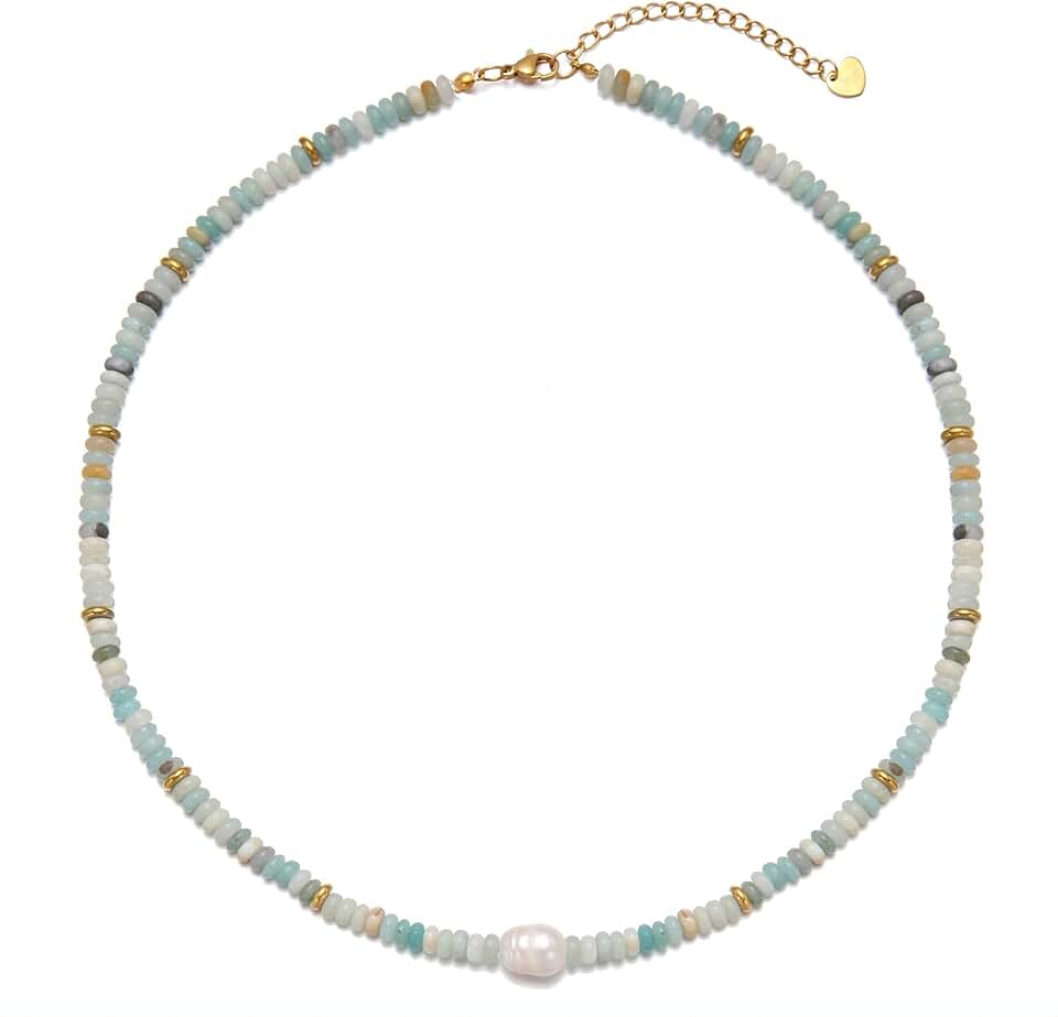 Colorful gemstone and pearl beaded necklace for women