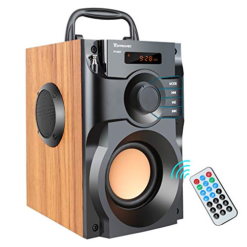 Bluetooth Speaker, Portable Speakers with Subwoofer Wireless Stereo Sound Bass Wooden Outdoor Party Speaker Bluetooth 5.0 Support Remote Control FM Radio for Home, Indoor, Travel, Camping (Yellow)