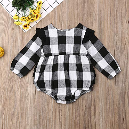 Baby Girl Clothes Plaid Ruffle Long-Sleeve Romper Bodysuit Jumpsuit Outfits (Black Palid Romper,3-6 Months)