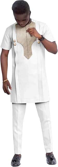 African men's embroidery short sleeve shirt and pants set
