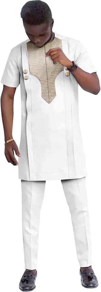 African men's embroidery short sleeve shirt and pants set