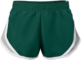 Green polyester shorts with mesh contrast for juniors
