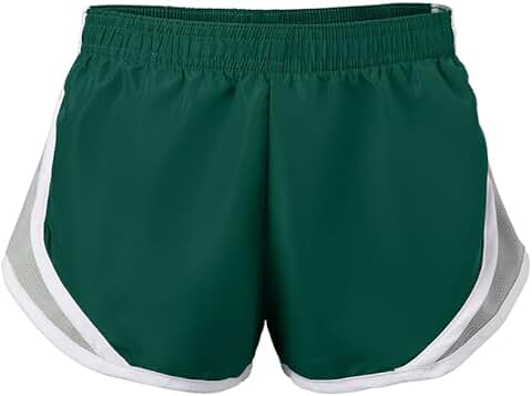 Green polyester shorts with mesh contrast for juniors