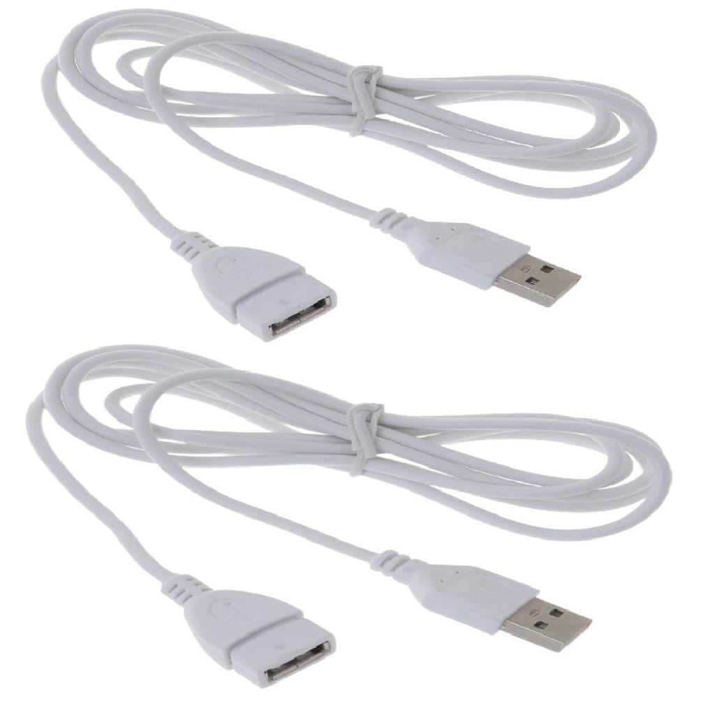 Two 5ft White USB 2.0 Male to Female Extension Cables