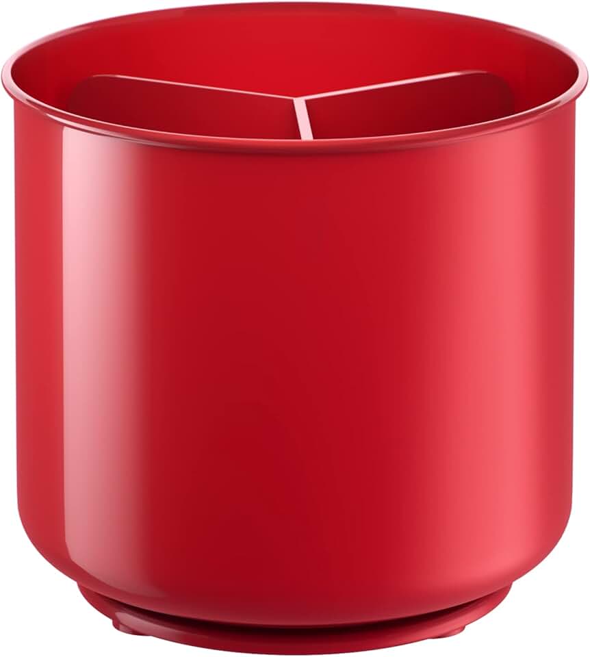 Large Red Rotating Utensil Holder with No-Tip Base