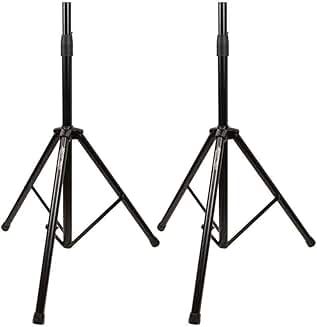 Pair of adjustable steel speaker stands, 41.5-74.5 inches